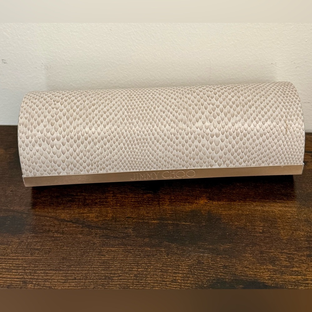 Authentic Jimmy Choo Cream Snake Magnetic Eyeglass Case New Cloth Gold Trim